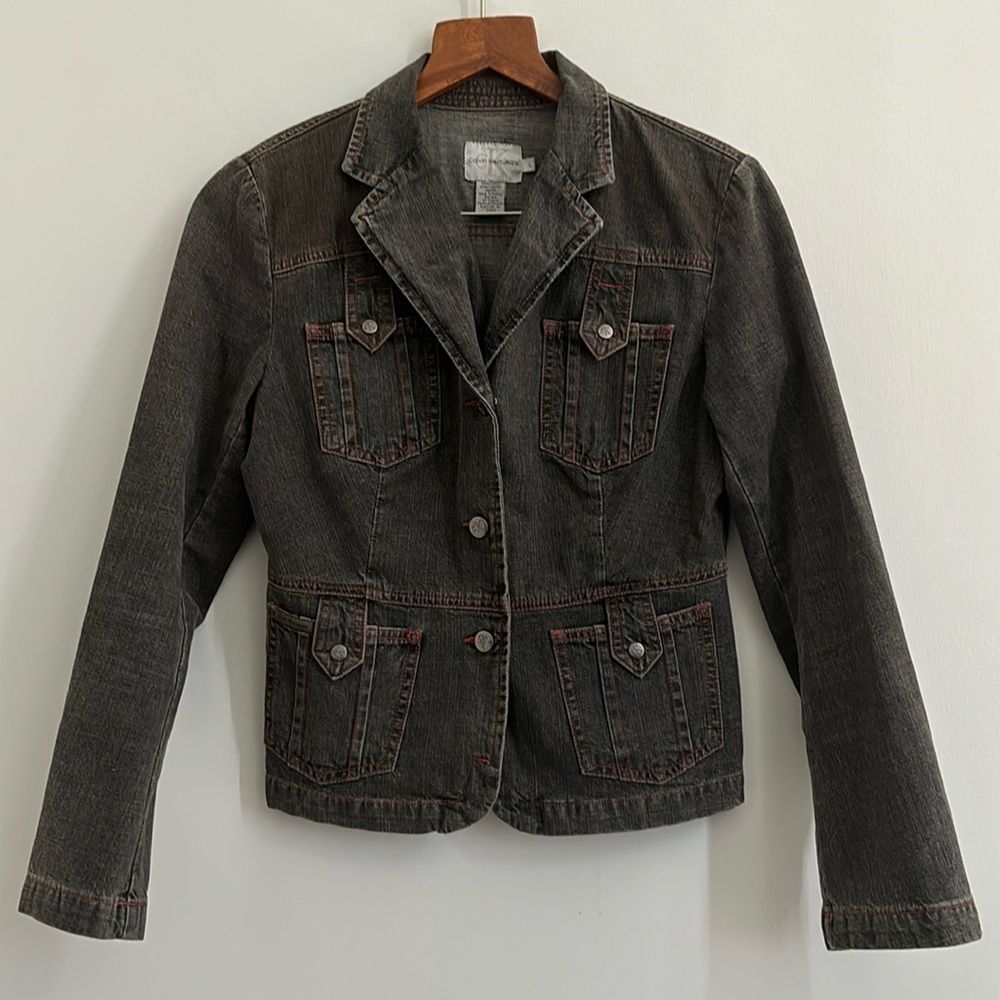 Calvin Klein Vintage Gray Black Y2K Long Sleeved Slim Fit Blazer